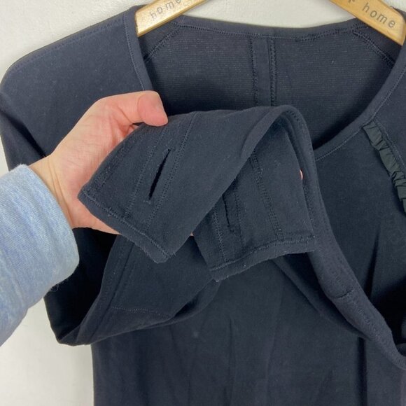 LULULEMON Black Long Sleeve Running Top Stretch Ruffle Seam Crew Neck Size 4 - Picture 4 of 6